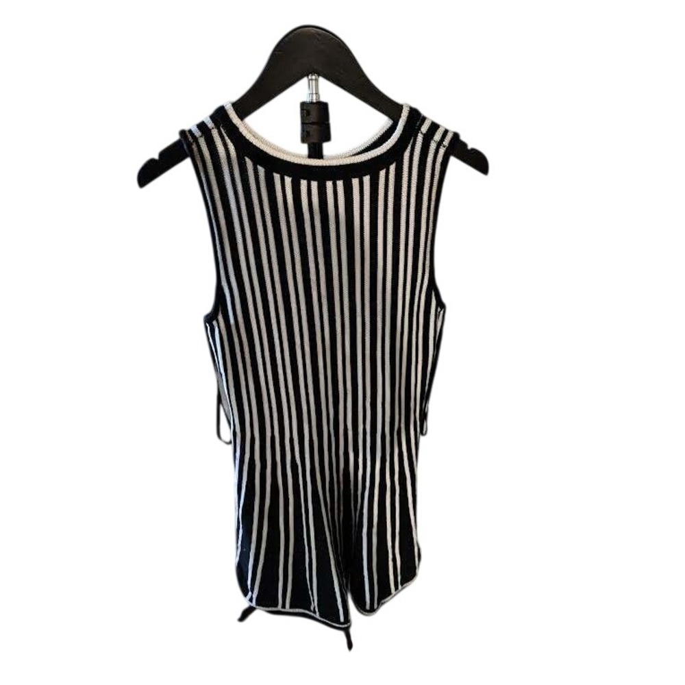 Ann‎ Taylor Petite LP Black White Striped Sleeveless Knit Women's Dress